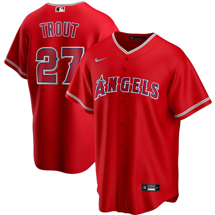 Mens Los Angeles Angels #27 Mike Trout Nike Red Alternate Replica Player Name MLB Jerseys